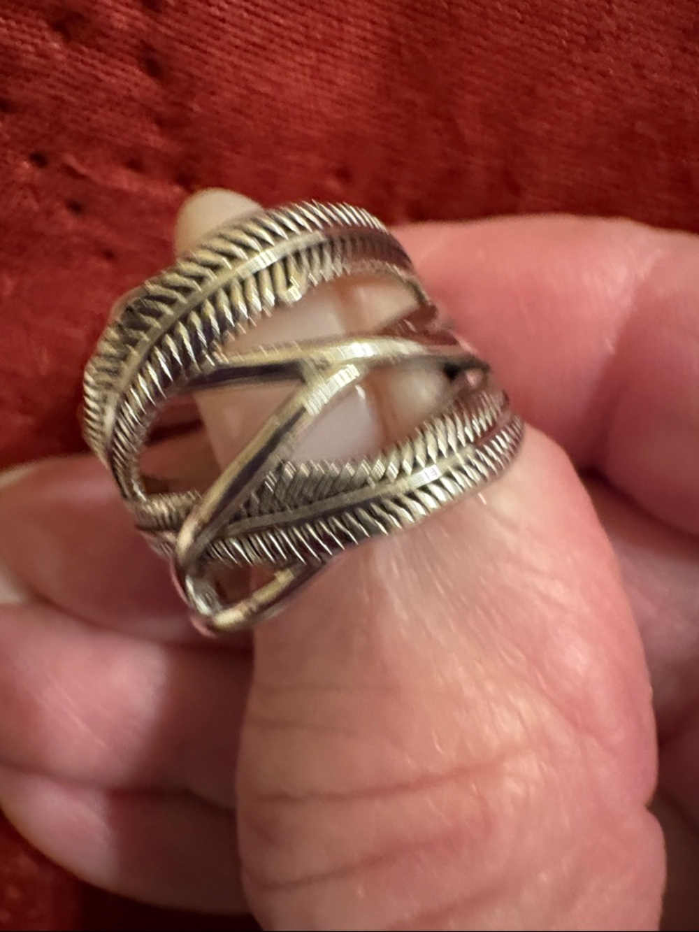 Size 7 Sterling Silver Multi-Band Feather Accent Ring
